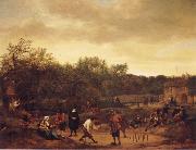 Jan Steen Landscape with skittle playes oil on canvas